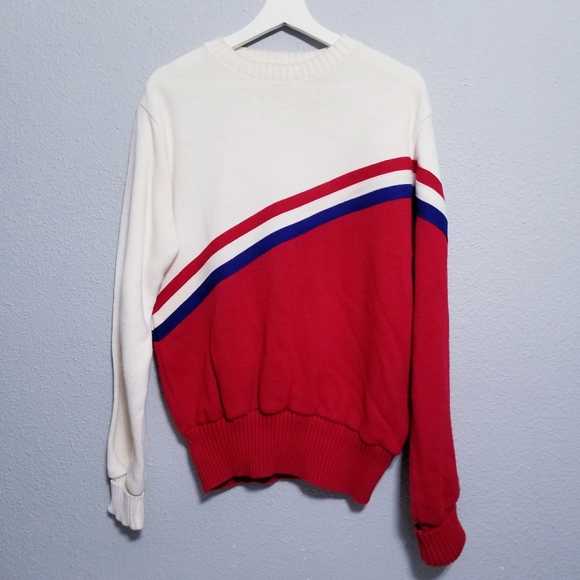 Vintage Sweaters - Vintage 80's retro cheer cheerleader stripe pullover sweater XL